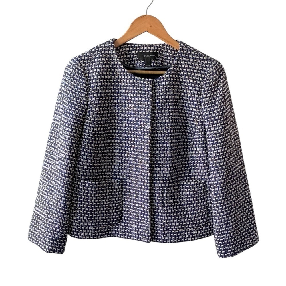 J. Crew Blue Silk Blend Tweed Jacket